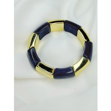 Lacivert & Gold Detaylı Esnek Bileklik