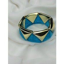 Mavi& Gold Geometrik Esnek Bileklik