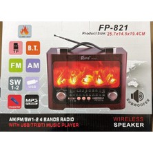 Fepe FMFP-821 Şömineli - Bluetooth - USB - Şarjlı Nostaljik Radyo