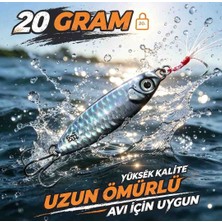 20 gr Metal Jig Balık Avı Kaşığı – Parlak Gümüş Renk, Gerçekçi Balık Desenli, Işık Yansıtıcı, Güçlü Iğneli Profesyonel Av Yemi