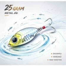 25 gr Metal Jig Balık Avı Kaşığı – Özel Parlak Gümüş Sarı Tasarım, Gerçekçi Balık Görünümü, Uzak Atış ve Güçlü Av Aksiyonu