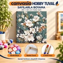 Canvasia Sayılarla Boyama Numaralı Tuval Seti Boya Fırça Dahil 40X50 cm Beyaz Çiçekler