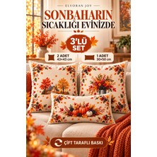 Elvoran Joy 3’lü Sonbahar Temalı Dekoratif Kırlent Kılıfı Seti 2 Adet 43X43 cm Kare + 1 Adet 30X50 cm Dikdörtgen Çift Taraflı Baskı