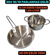 Akdeniz Linda 16 cm Çelik Derin Tencere 20 cm Çelik Tava Tencere Seti