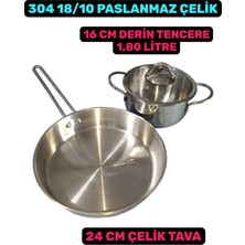 Akdeniz Linda 16 cm Çelik Derin Tencere 24 cm Çelik Tava Tencere Seti