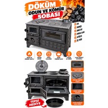 Döküm Kuzine Soba Döküm Tablalı Sac Gövdeli Odun ve Kömür Sobası