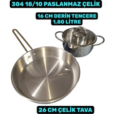 Akdeniz Linda 16 cm Çelik Derin Tencere 26 cm Çelik Tava Tencere Seti