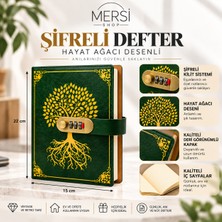 Mersi Shop Şifreli Hayat Ağacı Desenli Deri Görünümlü Defter 22X15 cm Vintage Kilitli Günlük Anı ve Not Defteri Retro Hediyelik 1 Adet
