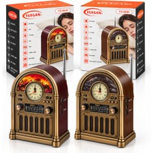Sepetopia Saatli - Ibreli Şömineli Radyo - Retro Am - Fm - Sw USB - Type-C Sarjlı Bt - Tf - USB Speaker Yg