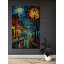 Alpkan Van Gogh Tarzı Yağlı Boya Görünümlü Gece Sokak Manzarası Ahşap Dekoratif Ev,antre,salon,ofis Tablo