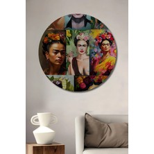 Alpkan Frida Kahlo Yağlı Boya Görünümlü Modern Sanat Ahşap Tablo Yuvarlak Hediyelik Duvar Tablosu