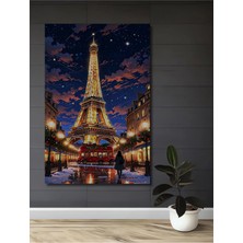 Alpkan Paris Şehrinin Işıltılı Gecesi Sulu Boya Görünümlü Dekoratif Ahşap Ev,antre,salon,ofis,mutfak Tablo
