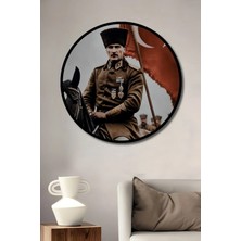 Alpkan Dekoratif Ahşap Yuvarlak Çerçeve Görünümlü Tablo Atatürk Zafere Giderken