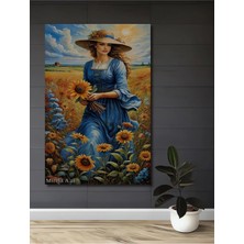 Alpkan Ayçiçek Tarlası Güzeli Sulu Boya Görünümlü Dekoratif Ahşap Ev,antre,salon,ofis,mutfak Tablo