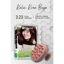 Garnier Nutrisse Besleyici Krem Saç Boyası 3.23 Koyu Kestane ve Şampuan Fırçası Pembe