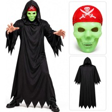 Timion Fosforlu Kafatası Maskeli Siyah Hayalet Kostümü – 140 cm (5148)