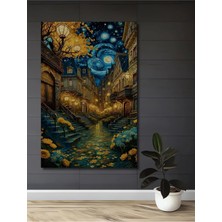 Alpkan Van Gogh Yıldızlı Gece Temalı Sokağı Yağlı Boya Görünümlü Ahşap Dekoratif Ev,antre,salon Tablo