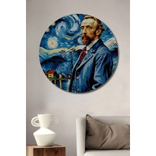 Alpkan Van Gogh Portre Ahşap Dekoratif Tablo Yuvarlak Hediyelik Duvar Tablosu