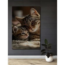 Alpkan Anne Kedi Yavru Kedi Sevgi Dolu Bakışlar Yağlı Boya Görünümlü Ahşap Dekoratif Ev,antre,salon Tablo