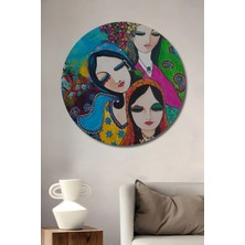 Alpkan Kadınların Rüyası Sulu Boya Görünümlü Modern Sanat Ahşap Dekoratif Tablo Yuvarlak Hediyelik Duvar Tablosu