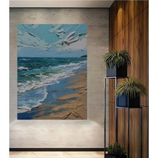 Alpkan Deniz Kenarı Yağlı Boya Görünümlü Modern Sanat Ahşap Dekoratif Ev,antre,salon,ofis,mutfak Tablo
