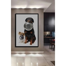 Alpkan Dekoratif Ahşap Dikdörtgen Tablo Açıkmakta Olan Köpekler Çerçeve Görünümlü