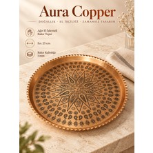 Aura Copper Ağır El Işlemeli Bakır Tepsi 1 mm Dekoratif Sunum ve Servis Tepsisi AC-TP-002/YUVARLAK 25 cm