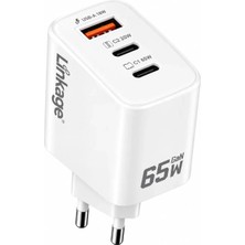 Linkage Lkc-61 Gan 65W Hızlı Şarj Adaptörü - 3 Çıkışlı (2x Usb-C Pd + 1x Usb-A) Akıllı Güç Dağıtımlı Laptop, Tablet ve Telefon Şarj Cihazı, Beyaz