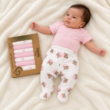 Yumiyumm Pembe Kısa Kollu Body, Ayıcık Desenli Patikli Pantolon ve Mendil Seti