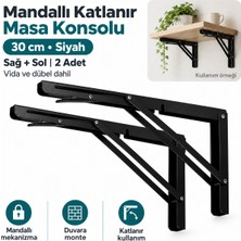 Hobidabi 30 cm Siyah 1 Takım Mandallı Katlanabilir Masa Konsolu - Aç Kapa Duvara Monte Katlanır L Raf Ayağı