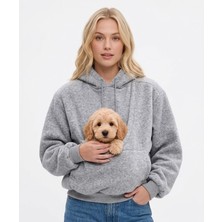 Peti Tailor Pati Taşıma Kucağı Kapşonlu Kangru Cepli Üç Iplik Sweatişört Melanj Gri Kedi ve Köpek Taşıma