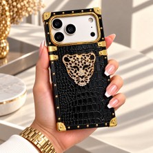Madam Case Apple iPhone 14 Pro Max Uyumlu Siyah Diva Leopar Tasarım Luxury Kılıf