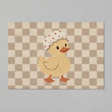Kartela Halı Pastel Dama Ördekli Banyo Paspası Bej Kaymaz Taban Makinede Yıkanabilir 40X60 cm