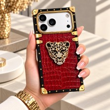 Madam Case Apple iPhone 18 Pro Uyumlu Bordo Diva Leopar Tasarım Luxury Kılıf