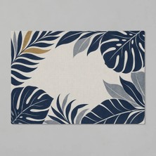 Kartela Halı Botanik Yaprak Desenli Banyo Paspası Lacivert Kaymaz Taban 40X60 cm