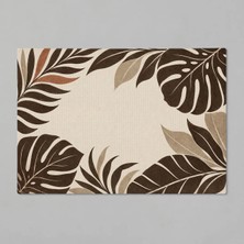 Kartela Halı Botanik Yaprak Desenli Banyo Paspası Bej Kaymaz Taban Makinede Yıkanabilir 40X60 cm