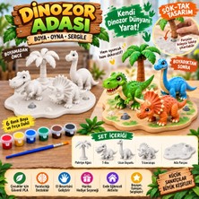 GezegenX Dinozor Adası Boyama Seti, 6 Adet Boya, Boya Fırçası,sök Tak Sergile Boya Seti