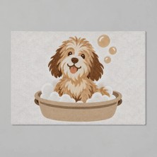 Kartela Halı Köpek Desenli Banyo Paspası Açık Gri Kaymaz Taban Makinede Yıkanabilir 40X60 cm