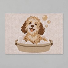 Kartela Halı Köpek Desenli Banyo Paspası Gül Kurusu Kaymaz Taban Makinede Yıkanabilir 40X60 cm