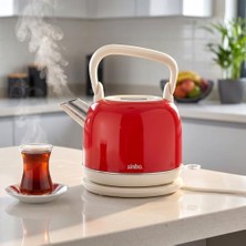 Tech Butiq Sinbo SK-8035 Retro Kettle 2,2 L 1800 W, Paslanmaz Çelik Elektrikli Su Isıtıcı, 360° Kablosuz Döner Taban, Gizli Rezista