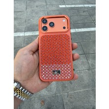 Madam Case Apple iPhone 18 Pro Uyumlu Turuncu Swr Diamond Taşlı Luxury Kılıf