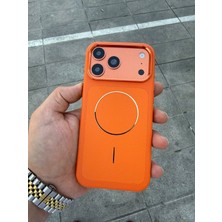 Madam Case Apple iPhone 17 Pro Uyumlu Turuncu Glossy Leather Magsafe Özellikli Lux Kılıf