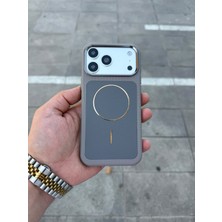 Madam Case Apple iPhone 17 Pro Uyumlu Gri Glossy Leather Magsafe Özellikli Lux Kılıf