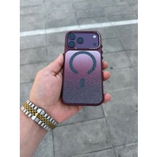 Madam Case Apple iPhone 17 Pro Uyumlu Bordo Simli Diamond Taşlı Magsafe Özellikli Premium Kılıf