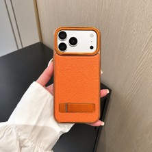 Madam Case Apple iPhone 18 Pro Max Uyumlu Turuncu Armor Deri Magsafe Özellikli Standlı Premium Kılıf