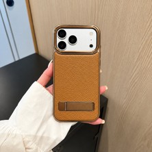 Madam Case Apple iPhone 18 Pro Uyumlu Kahverengi Armor Deri Magsafe Özellikli Standlı Premium Kılıf
