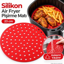 BURADABULDUN Isıya Dayanıklı Yıkanılabilir Silikon Fırın ve Airfryer Yuvarlak Model Pişirme Matı 23 cm