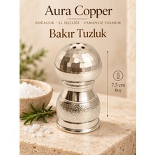 Aura Copper El İşlemeli Bakır Tuzluk Dekoratif Sofra Tuzluğu ve Baharatlık Dövme Desenli-Ac-Tz-003