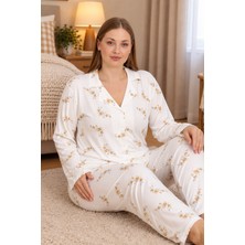 Wordex Mirano 8751 Milan Soft Kumaş  Uzun Kollu Düğmeli Büyük Beden Kadın Pijama Takımı