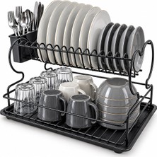 Alfa Brand Siyah - Metal Lux Çift Katlı Tabaklık - Bulaşıklık BX40